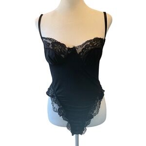 Women Wimsigoth Coquette Lace Trim Underwire Bodysuit Small Black Fairy Grunge